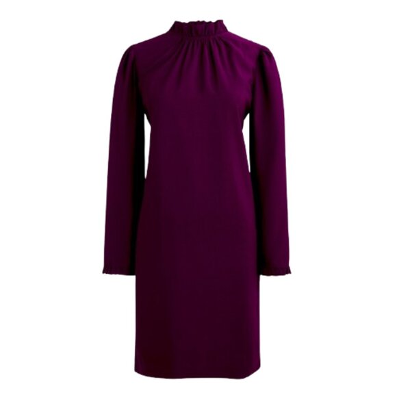 NWT Womens Size 4 J. Crew Dark Purple Ruffleneck Shift Mini Dress NEW - Picture 1 of 4
